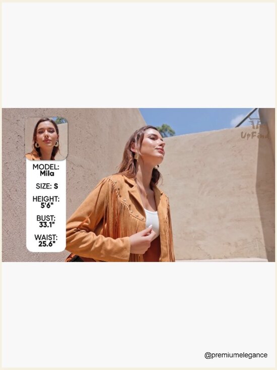 Faux Suede Leather Fringe Jacket Cropped Western Motorcycle Style - Picture 7 of 7